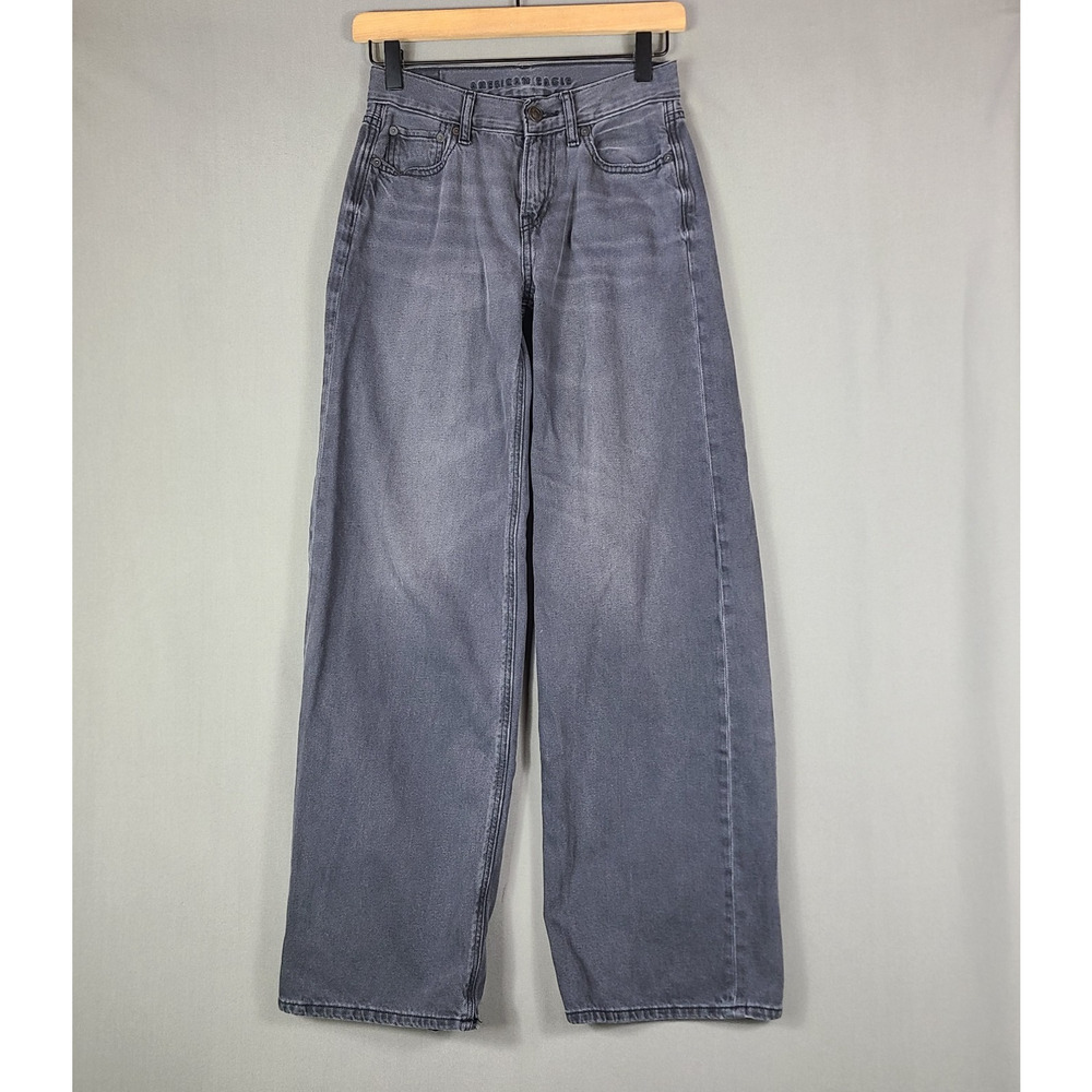 American Eagle Low Rise Skater Jeans Faded Black Wide Leg Y2K Baggy Size 000